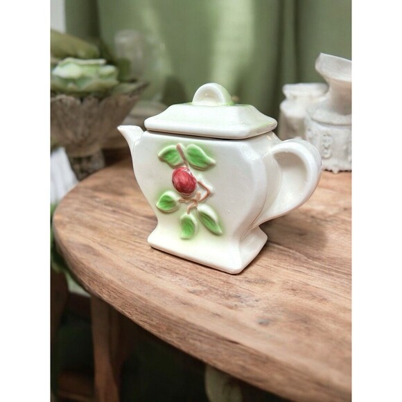 Vintage Cottage Pottery Style Plum Fruit Small Teapot Farmhouse Decor - Picture 3 of 8
